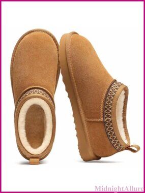 Genuine Suede Mini Boots Faux Fur Lined Winter Ankle Snow Boots